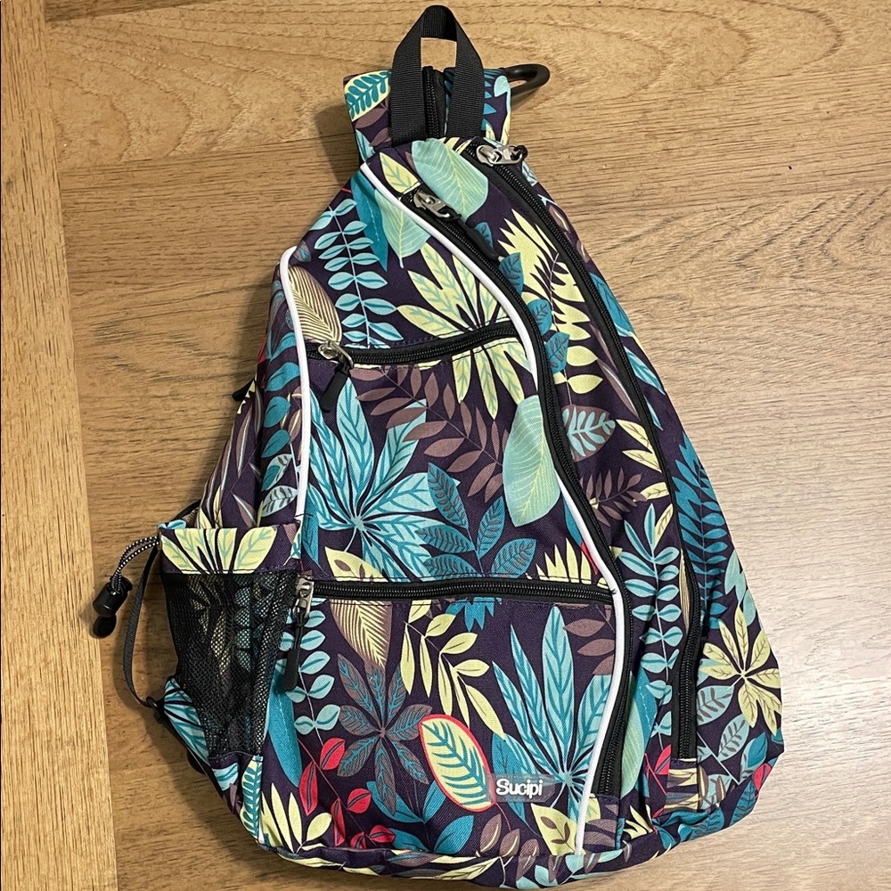 Pickleball Backpack With Teal Multi Leaf Print - - image 1